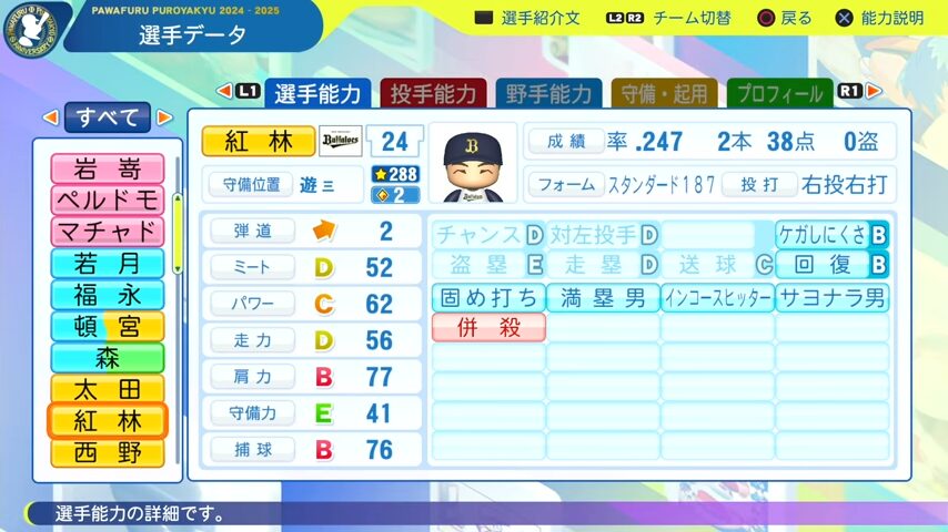 紅林_オリックスバファローズ_パワプロ能力データ_2025年決定版