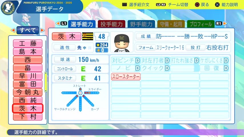 茨木_阪神タイガース_パワプロ能力データ_2025年決定版