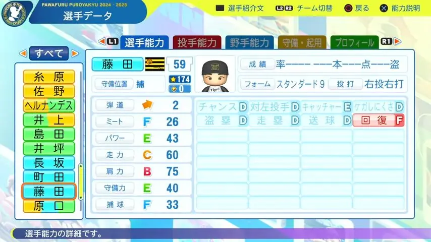 藤田_阪神タイガース_パワプロ能力データ_2025年決定版