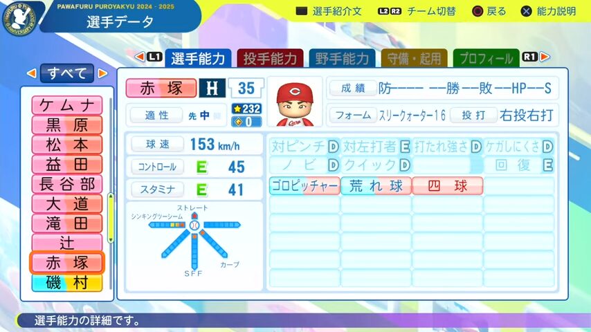 赤塚_広島カープ_パワプロ能力データ_2025年決定版