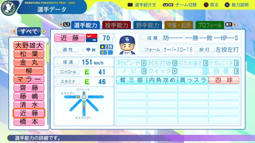 近藤_中日ドラゴンズ_パワプロ能力データ_2025年決定版