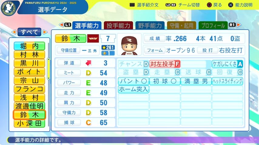 鈴木大地_楽天イーグルス_パワプロ能力データ_2025年決定版