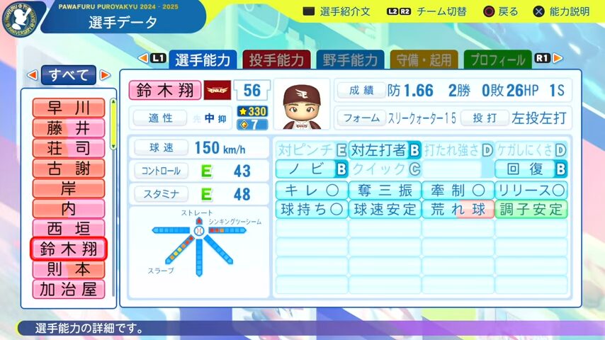 鈴木翔_楽天イーグルス_パワプロ能力データ_2025年決定版