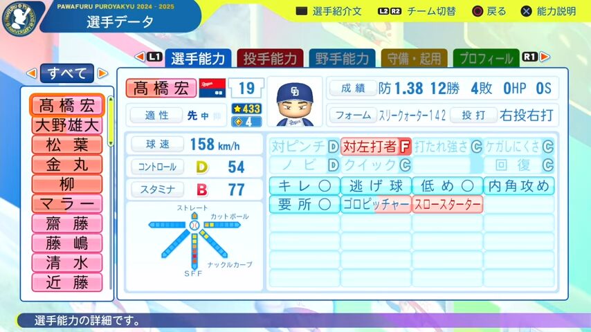 高橋宏斗_中日ドラゴンズ_パワプロ能力データ_2025年決定版