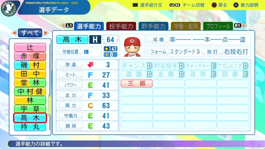 髙木_広島カープ_パワプロ能力データ_2025年決定版