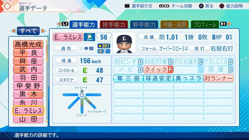 E・ラミレスのパワプロ能力データ（2026年開幕版）・西武ライオンズ