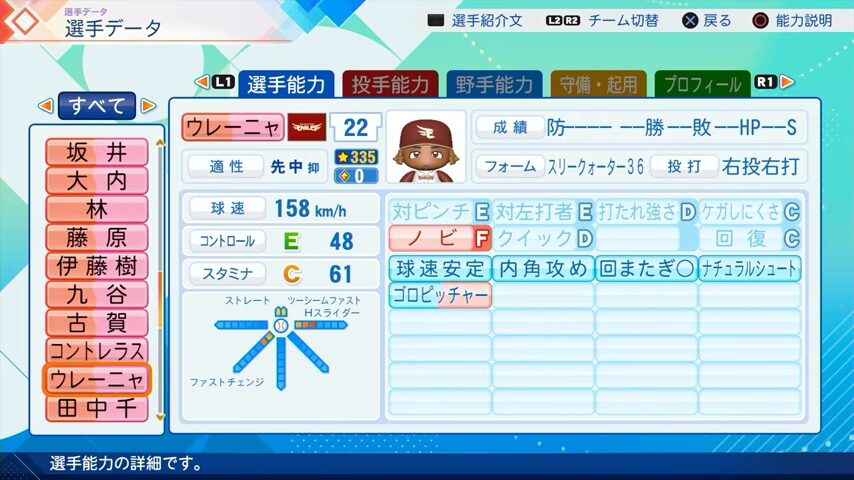ウレーニャのパワプロ能力データ（2026年開幕版）・楽天イーグルス