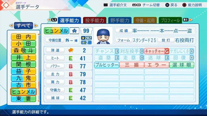 ヒュンメルのパワプロ能力データ（2026年開幕版）・横浜DeNAベイスターズ