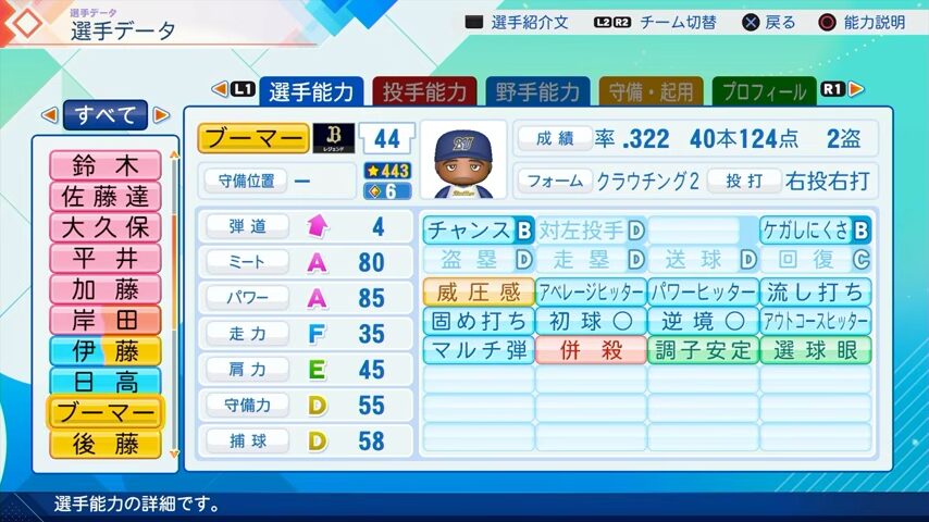 ブーマーのパワプロ能力データ2026年版オリックスバファローズレジェンドOB