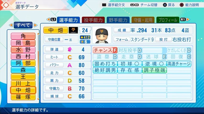 中畑清のパワプロ能力データ2026年版巨人レジェンドOB