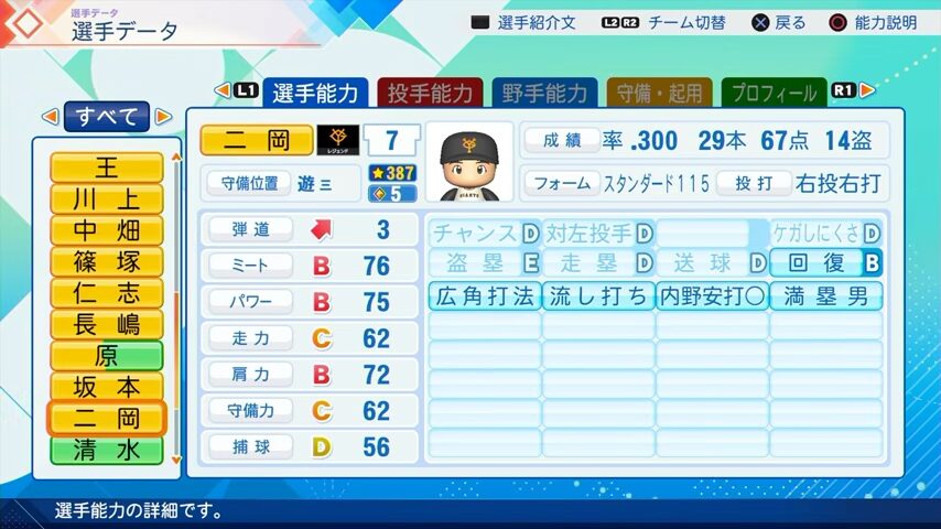 二岡智弘のパワプロ能力データ2026年版巨人レジェンドOB