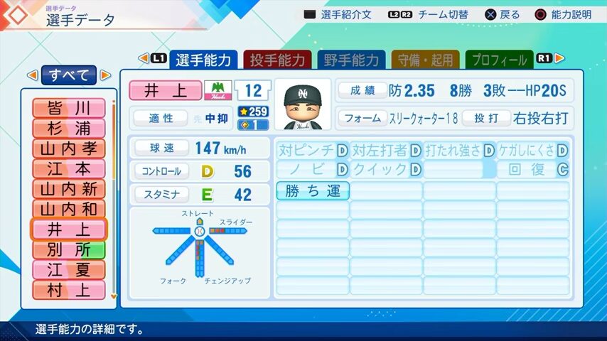 井上のパワプロ能力データ2026年版南海ホークスレジェンドOB