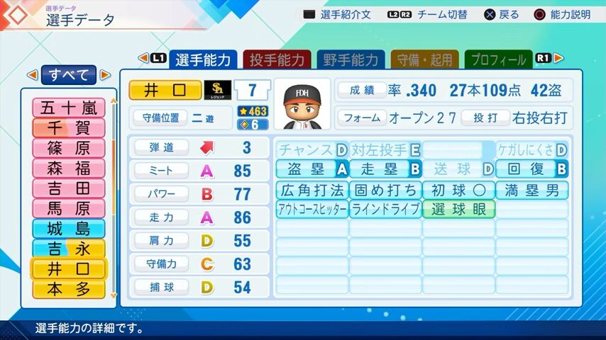 井口資仁のパワプロ能力データ2026年版ホークスレジェンドOB
