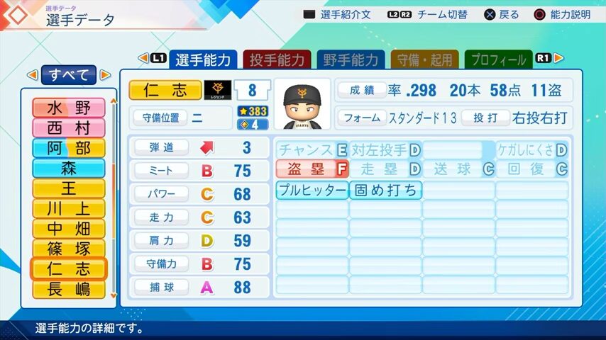 仁志のパワプロ能力データ2026年版巨人レジェンドOB