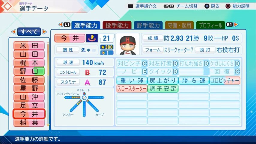 今井のパワプロ能力データ2026年版阪急ブレーブスレジェンドOB