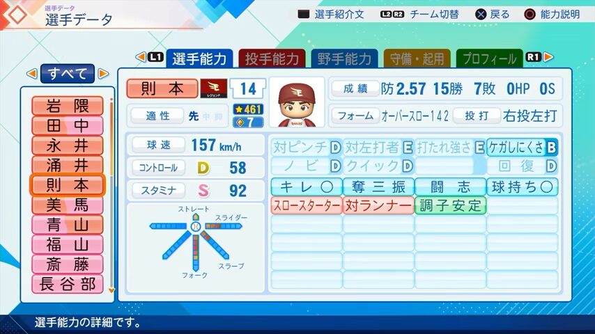 則本昂大のパワプロ能力データ2026年版楽天イーグルスレジェンドOB