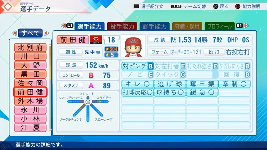 前田健太のパワプロ能力データ2026年版広島カープレジェンドOB
