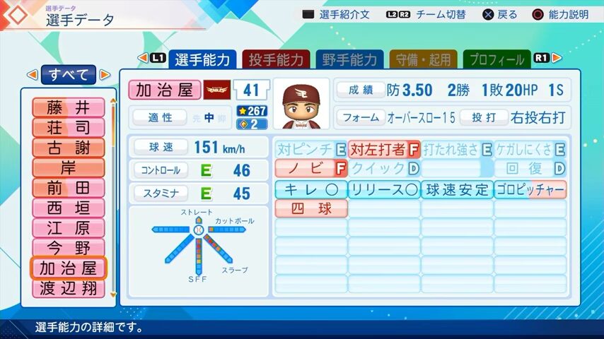 加治屋のパワプロ能力データ（2026年開幕版）・楽天イーグルス