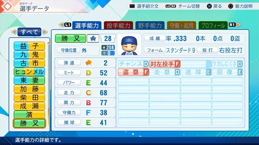 勝又のパワプロ能力データ（2026年開幕版）・横浜DeNAベイスターズ