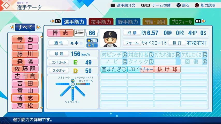 博志のパワプロ能力データ（2026年開幕版）・オリックスバファローズ
