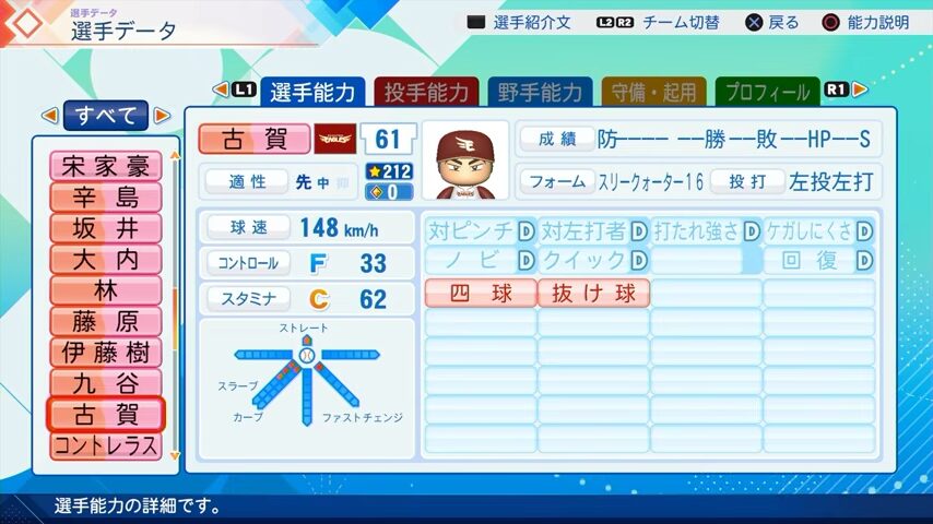古賀のパワプロ能力データ（2026年開幕版）・楽天イーグルス