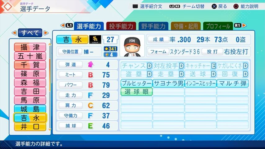 吉永のパワプロ能力データ2026年版ホークスレジェンドOB