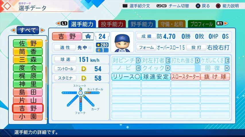 吉野のパワプロ能力データ（2026年開幕版）・横浜DeNAベイスターズ