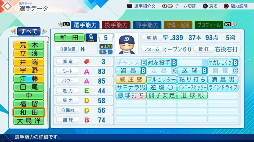 和田一浩のパワプロ能力データ2026年版中日ドラゴンズレジェンドOB