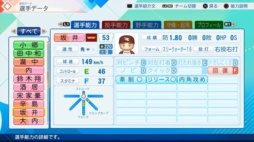 坂井のパワプロ能力データ（2026年開幕版）・楽天イーグルス