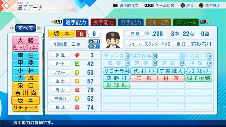 坂本勇人のパワプロ能力データ（2026年開幕版）・巨人