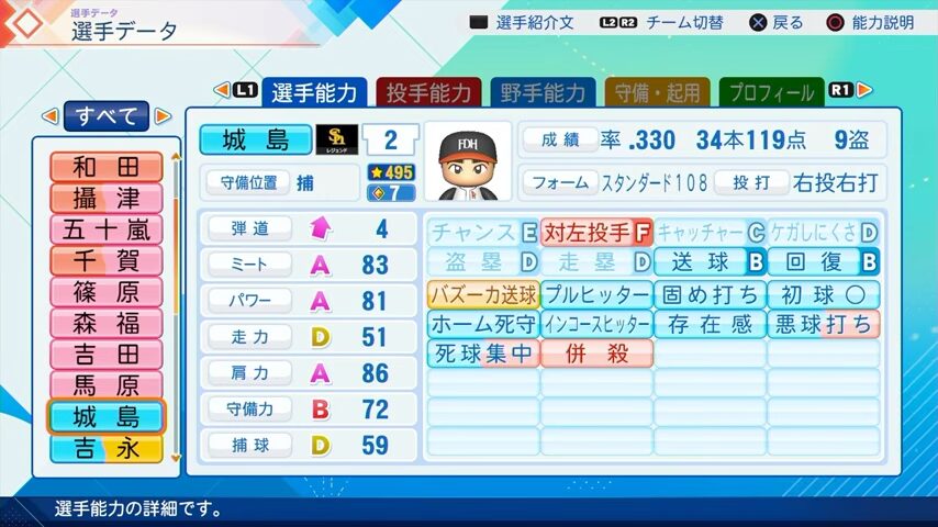 城島健司のパワプロ能力データ2026年版ホークスレジェンドOB