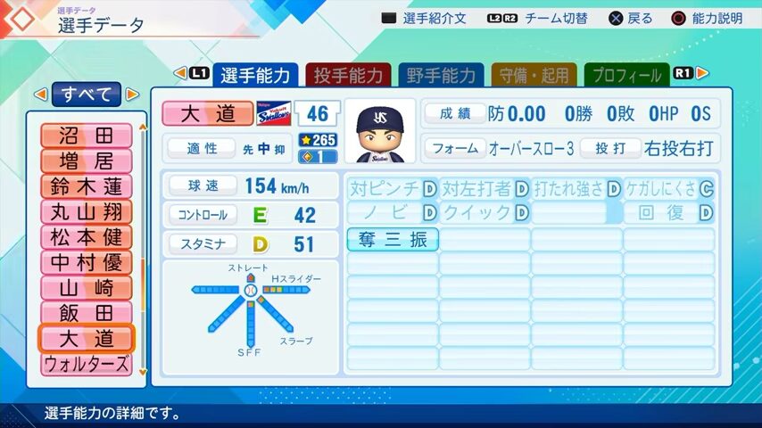 大道のパワプロ能力データ（2026年開幕版）・ヤクルトスワローズ