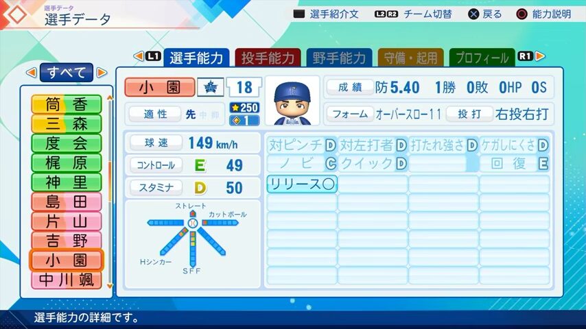 小園のパワプロ能力データ（2026年開幕版）・横浜DeNAベイスターズ