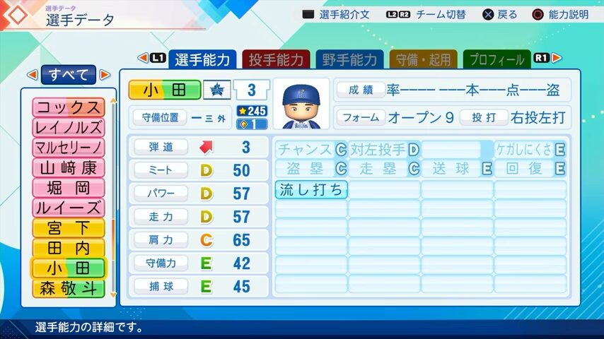 小田のパワプロ能力データ（2026年開幕版）・横浜DeNAベイスターズ