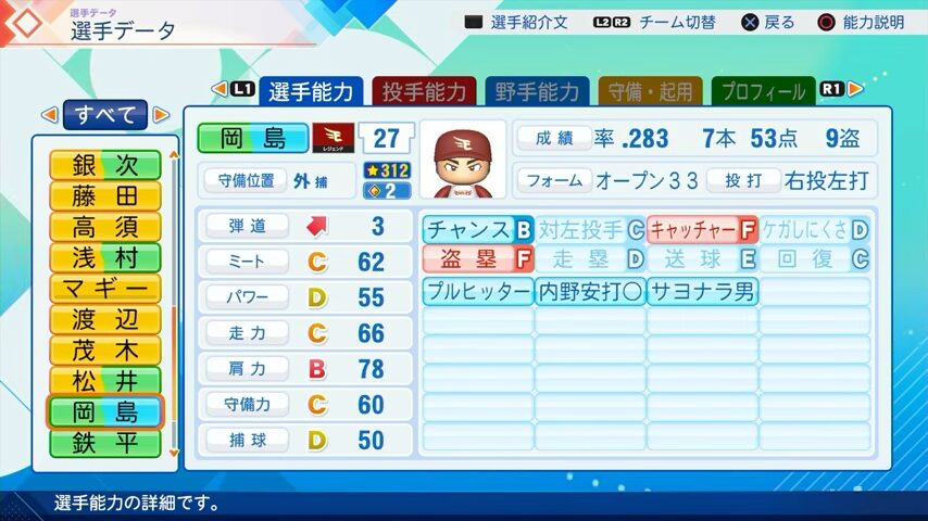 岡島のパワプロ能力データ2026年版楽天イーグルスレジェンドOB