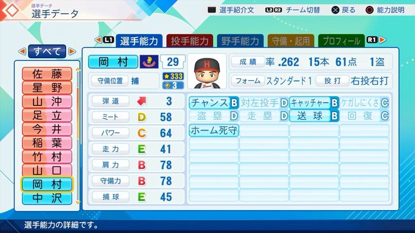 岡村のパワプロ能力データ2026年版阪急ブレーブスレジェンドOB