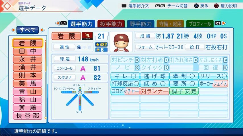 岩隈久志のパワプロ能力データ2026年版楽天イーグルスレジェンドOB