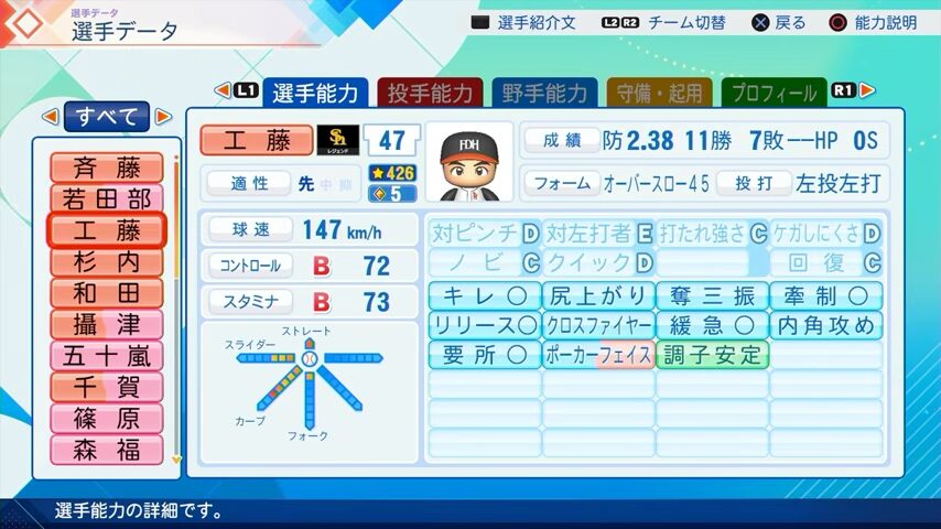 工藤公康のパワプロ能力データ2026年版ホークスレジェンドOB
