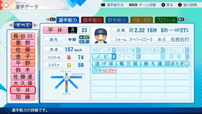 平井のパワプロ能力データ2026年版オリックスバファローズレジェンドOB
