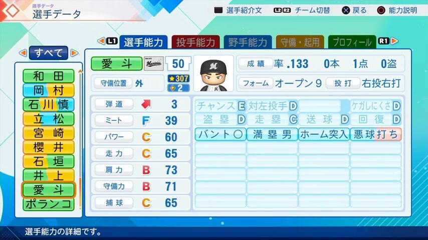 愛斗のパワプロ能力データ（2026年開幕版）・千葉ロッテマリーンズ