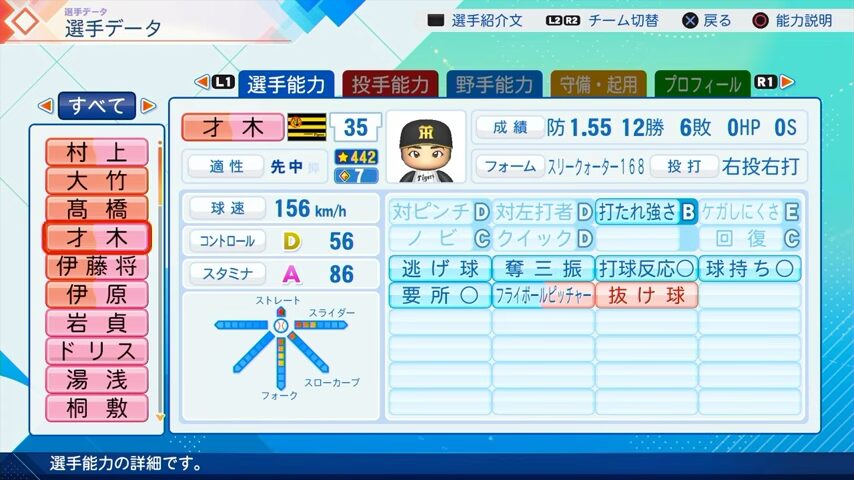 才木浩人のパワプロ能力データ（2026年開幕版）・阪神タイガース