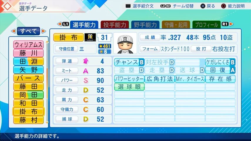 掛布雅之のパワプロ能力データ2026年版阪神タイガースレジェンドOB