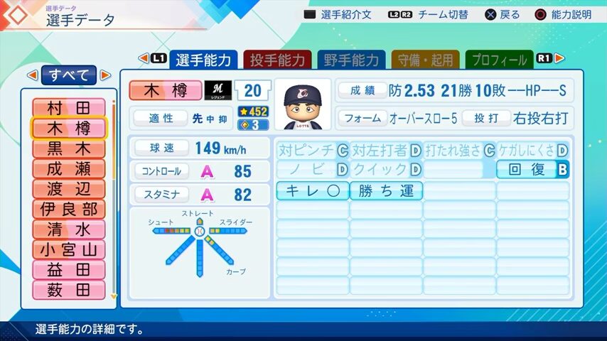 木樽のパワプロ能力データ2026年版千葉ロッテマリーンズレジェンドOB