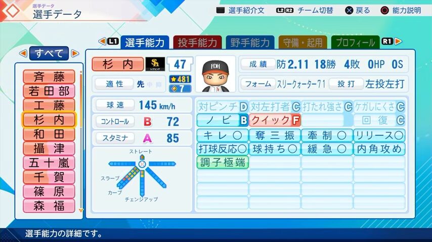 杉内俊哉のパワプロ能力データ2026年版ホークスレジェンドOB