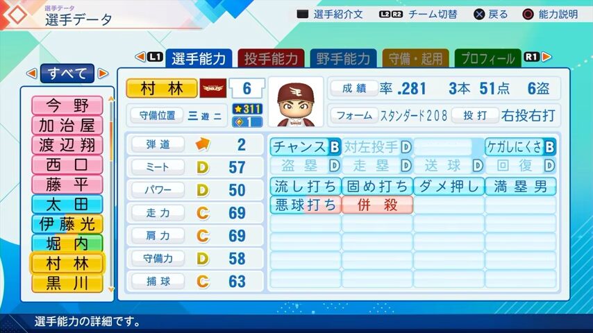 村林のパワプロ能力データ（2026年開幕版）・楽天イーグルス