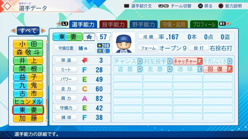 東妻のパワプロ能力データ（2026年開幕版）・横浜DeNAベイスターズ