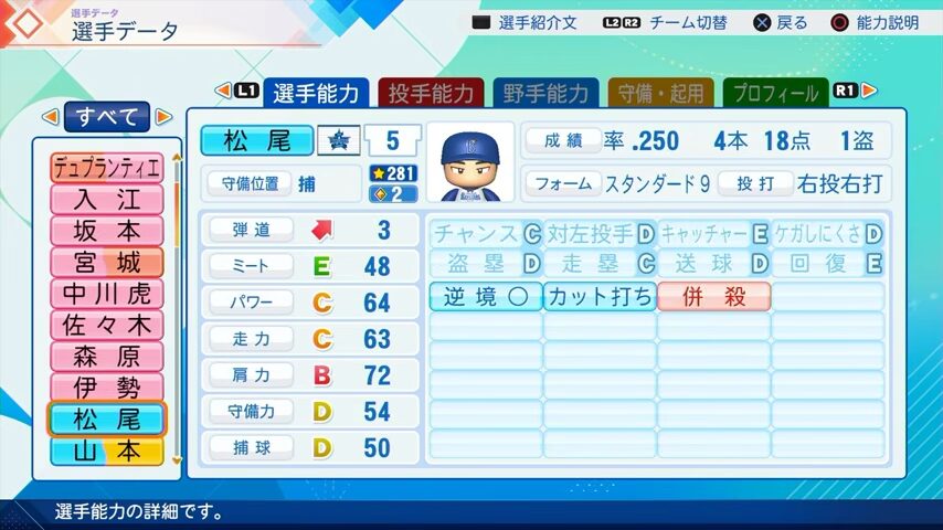 松尾のパワプロ能力データ（2026年開幕版）・横浜DeNAベイスターズ