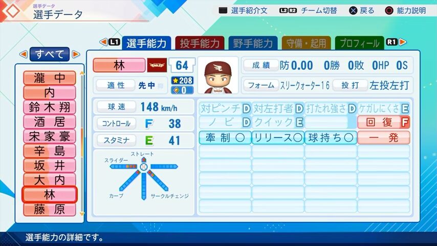 林のパワプロ能力データ（2026年開幕版）・楽天イーグルス