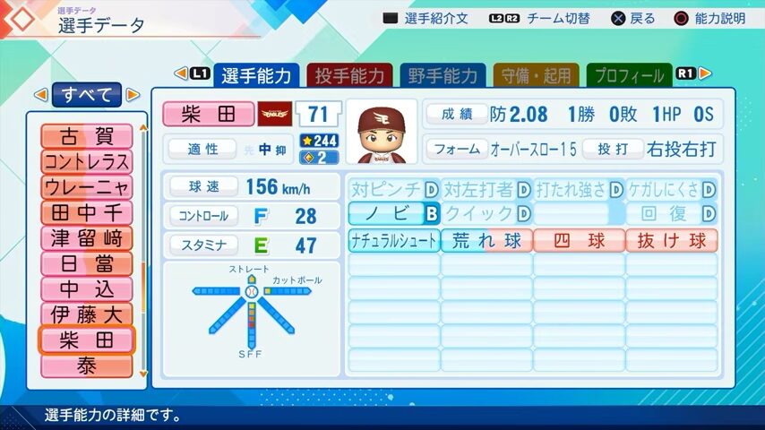 柴田のパワプロ能力データ（2026年開幕版）・楽天イーグルス