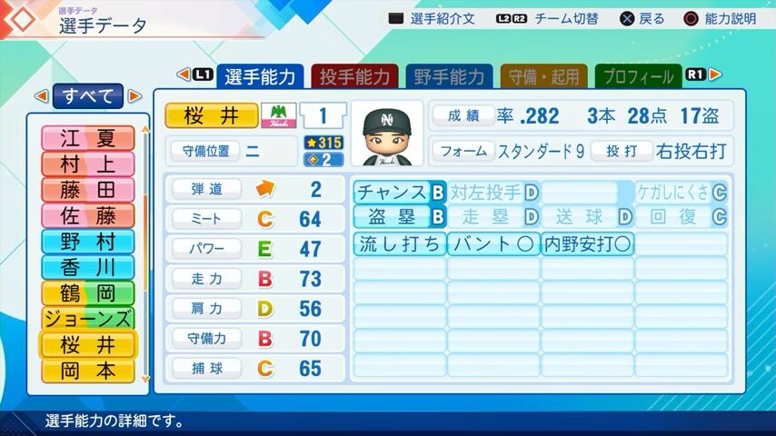 桜井のパワプロ能力データ2026年版南海ホークスレジェンドOB